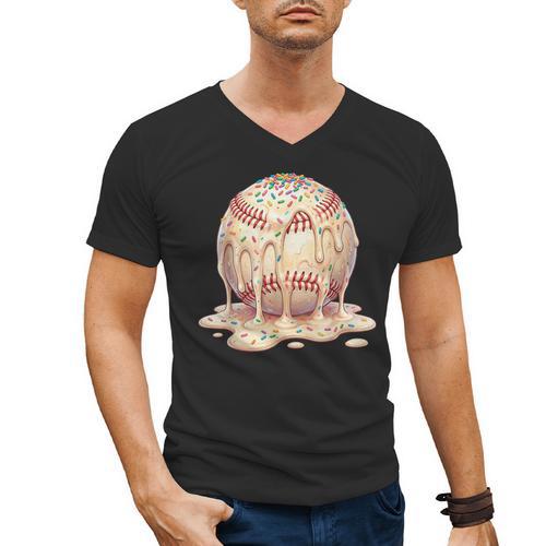 Baseball Drip Ice Cream Melting Illustration Men's V-Neck T-Shirt - Sportilla