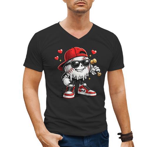 Baseball Drip Ice Cream Valentine’s Day Boys Kids Men's V-Neck T-Shirt - Sportilla
