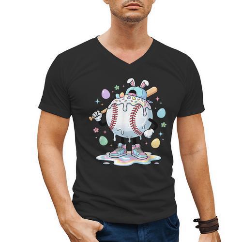 Baseball Drip Icecream Apparel Youth Boy Easter Men's V-Neck T-Shirt - Sportilla