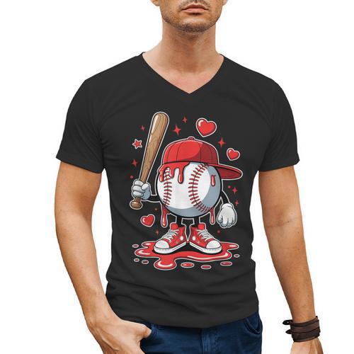 Baseball Drip Icecream Apparel Youth Boy Valentine Men's V-Neck T-Shirt - Sportilla
