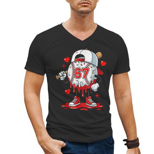 Baseball Drip Icecream Valentine 67 Meme Tees Men Youth Boys Men's V-Neck T-Shirt - Sportilla