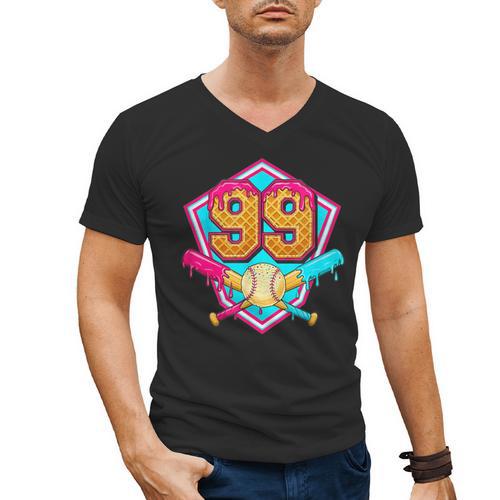 Baseball Drip Jersey Number 99 For Players & 99th Birthday Men's V-Neck T-Shirt - Sportilla
