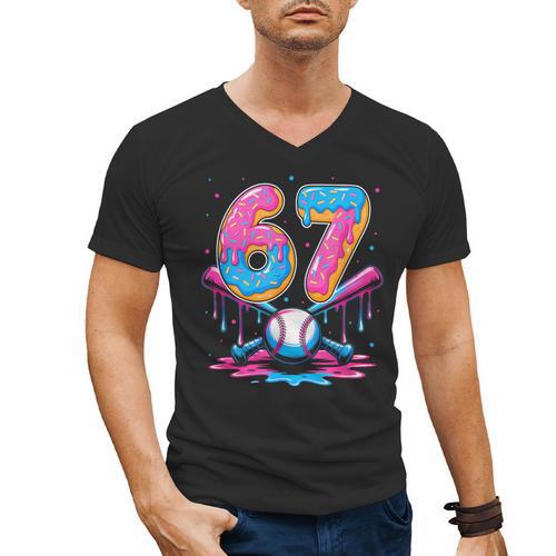 Baseball Drip Number 67 Player 67Th Birthday Baseball Meme Men's V-Neck T-Shirt - Sportilla