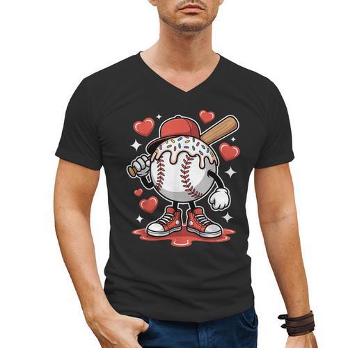 Baseball Drip Valentine Boys Women Men Hearts Sport Love Men's V-Neck T-Shirt - Sportilla