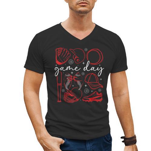 Baseball Game Day Coquette Game Day Baseball Men's V-Neck T-Shirt - Sportilla