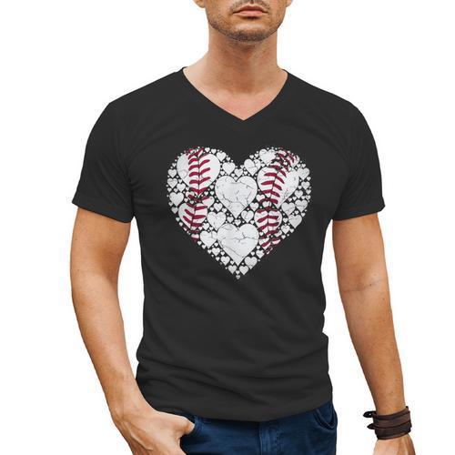 Baseball Heart Love Game Sports Fan Game Day Men's V-Neck T-Shirt - Sportilla