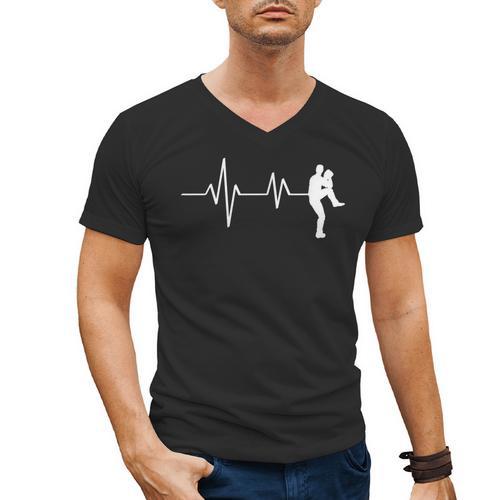 Baseball Heartbeat Pitcher Position Simple Line Art Men's V-Neck T-Shirt - Sportilla