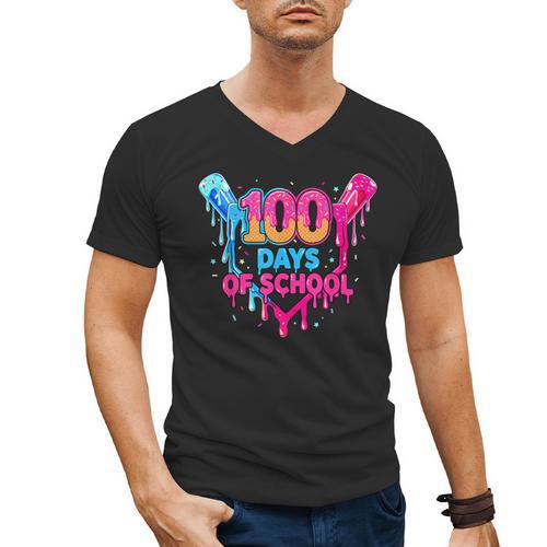 Baseball Ice Cream Drip 100 Days Of School Boys Girls 100th Men's V-Neck T-Shirt - Sportilla