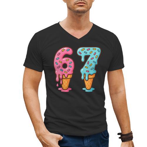 Baseball Ice Cream Drip 6 7 Kids 67 Birthday Men's V-Neck T-Shirt - Sportilla