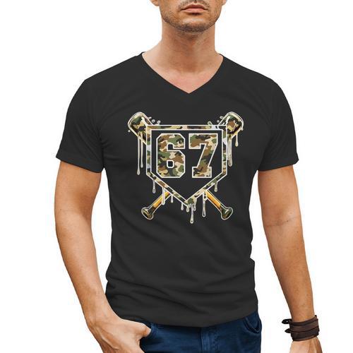 Baseball Ice Cream Drip 67 Camo Six Seven Meme Men's V-Neck T-Shirt - Sportilla