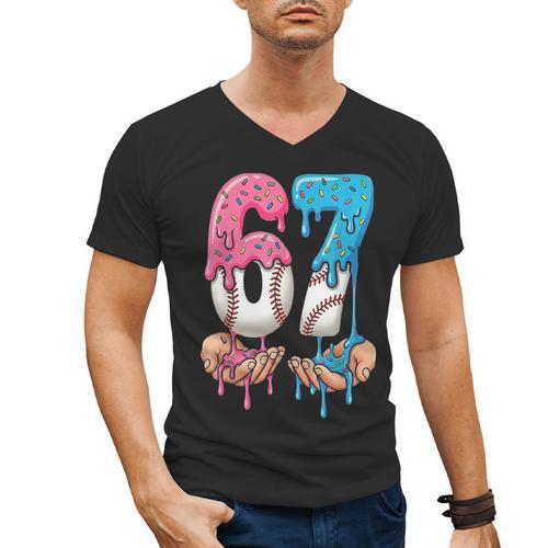 Baseball Ice Cream Drip 67 Hands Six Seven Boys Men's V-Neck T-Shirt - Sportilla