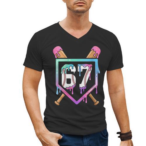 Baseball Ice Cream Drip 67 Player Dabbing Six Seven Boys Men's V-Neck T-Shirt - Sportilla