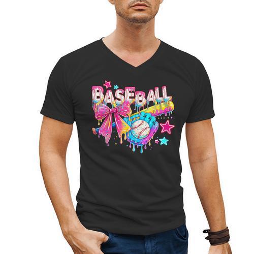 Baseball Ice Cream Drip Coquette Women Girls Mom Mama Men's V-Neck T-Shirt - Sportilla