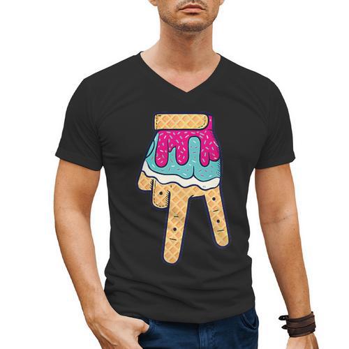 Baseball Ice Cream Drip Home Plate Glove Respect Drip 2 Side Men's V-Neck T-Shirt - Sportilla