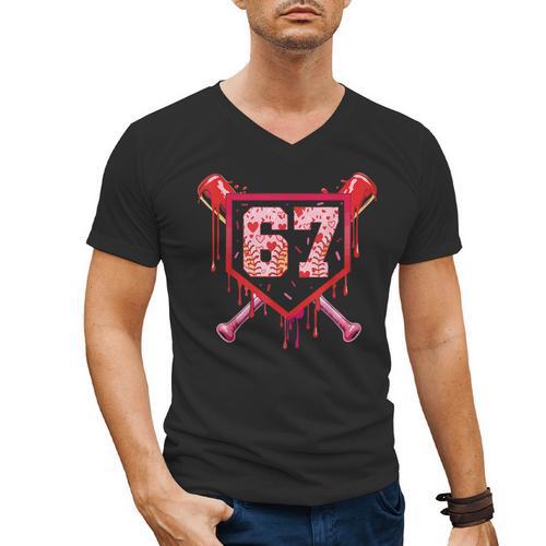Baseball Ice Cream Drip Number 67 Meme Valentine Couple Love Men's V-Neck T-Shirt - Sportilla
