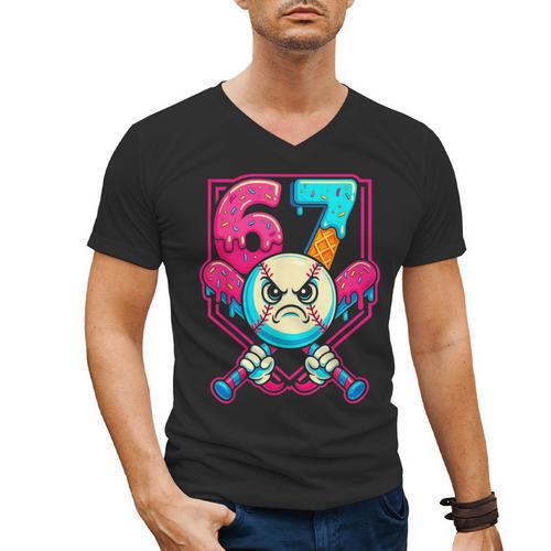 Baseball Ice Cream Drip Number 67 Six Seven Meme 67 Men's V-Neck T-Shirt - Sportilla