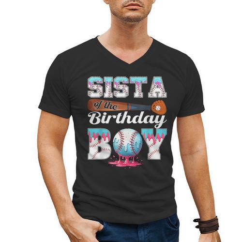Baseball Ice Cream Drip Sista Of The Birthday Boy Men's V-Neck T-Shirt - Sportilla