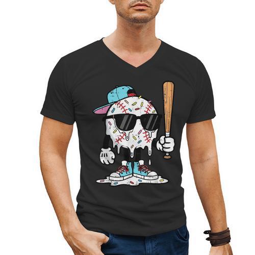 Baseball Ice Cream Drip Sports Boys Kids Youth Men Men's V-Neck T-Shirt - Sportilla