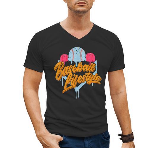 Baseball Lifestyle Home Plate Ice Cream Drip Men Boys Kids Men's V-Neck T-Shirt - Sportilla