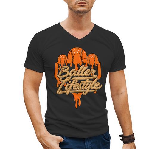 Baseball Lifestyle Home Plate Orange Ice Cream Drip Men Boys Men's V-Neck T-Shirt - Sportilla