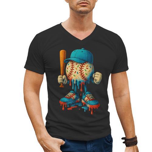 Baseball Lifestyle Youth Baseball Drip Icecream Men's V-Neck T-Shirt - Sportilla