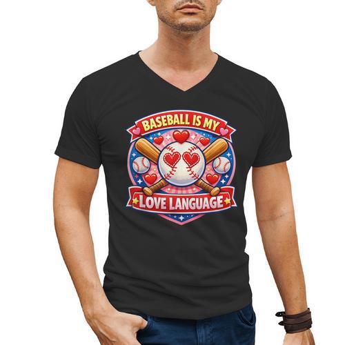 Baseball Is My Love Language Valentine Men's V-Neck T-Shirt - Sportilla