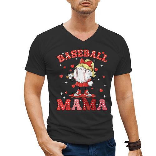 Baseball Mama Sports Mom Baseball Valentine Drip Girls Women Men's V-Neck T-Shirt - Sportilla