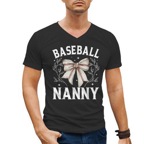 Baseball Nanny Baseball Coquette Bow Men's V-Neck T-Shirt - Sportilla
