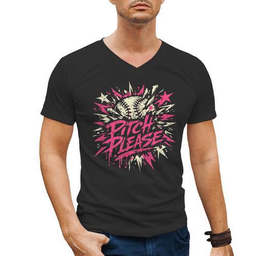 Baseball Phrase With Stars Men's V-Neck T-Shirt - Sportilla