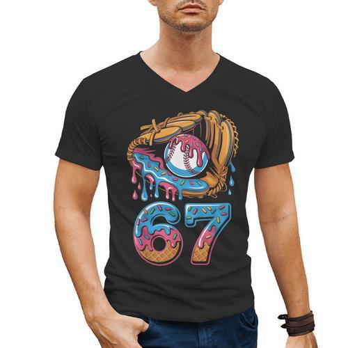 Baseball Player 67 Number 67th Sports Ice Cream Drip Men's V-Neck T-Shirt - Sportilla