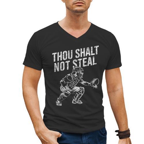 Baseball Player Catcher Thou Shalt Not Steal Coach Baseball Men's V-Neck T-Shirt - Sportilla