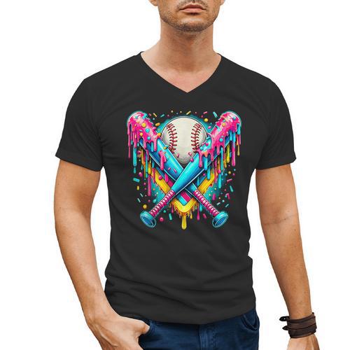 Baseball Player Ice Cream Drip Men's V-Neck T-Shirt - Sportilla