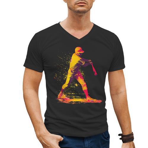 Baseball Player Men's V-Neck T-Shirt - Sportilla