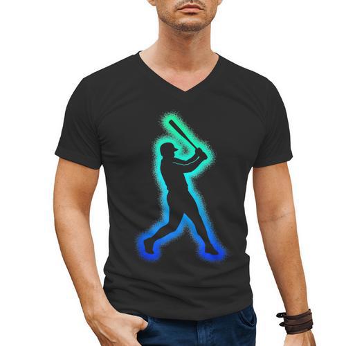 Baseball Player Graphic Men's V-Neck T-Shirt - Sportilla