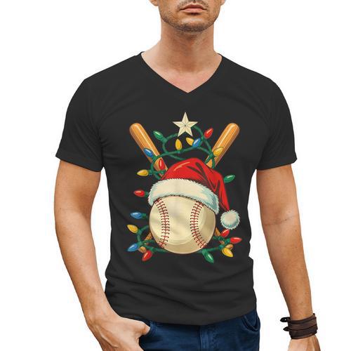 Baseball Santa Christmas Ball Baseball Lover Player Boys Men's V-Neck T-Shirt - Sportilla