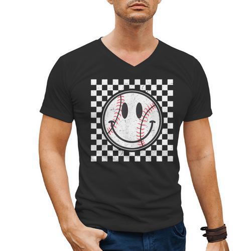 Baseball Season Happy Game Day Trendy Sports Vintage Men's V-Neck T-Shirt - Sportilla