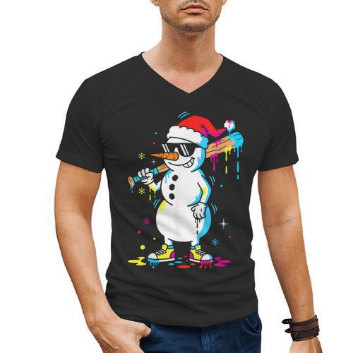Baseball Snowman Drip Cool Christmas Men Boys Girls Men's V-Neck T-Shirt - Sportilla
