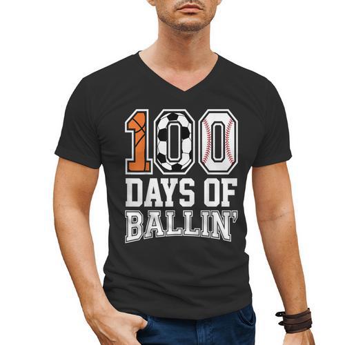 Baseball Soccer Basketball 100 Days Of School Men's V-Neck T-Shirt - Sportilla