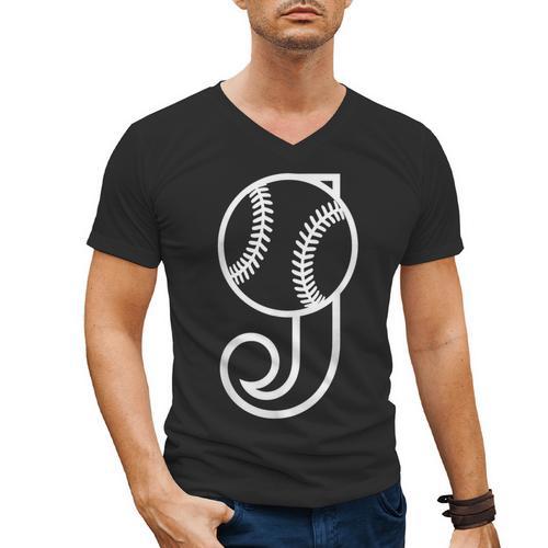 Baseball Sport Player Monogram Cool Initial Letter J Men's V-Neck T-Shirt - Sportilla