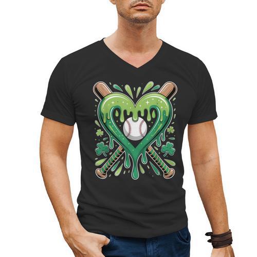 Baseball St Patricks Day Boys Girls Men Women Shamrock Green Men's V-Neck T-Shirt - Sportilla
