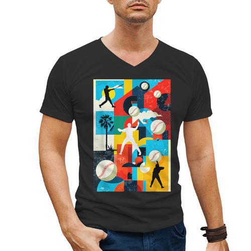 Baseball Strikeout Fastball Strikes Hitter Inning Curveball Men's V-Neck T-Shirt - Sportilla