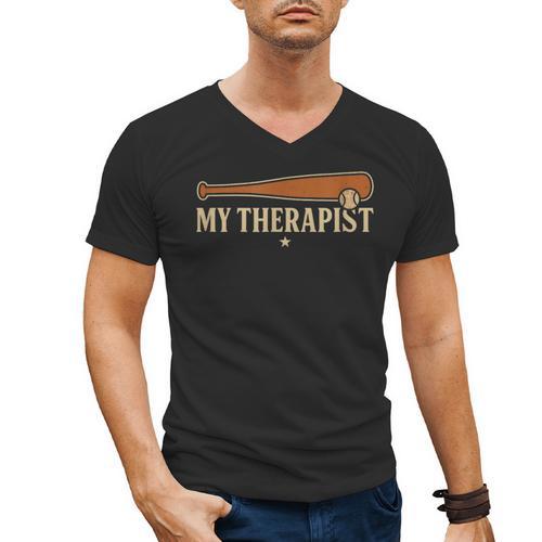 Baseball Tee My Therapist Bat Men Women Kids Men's V-Neck T-Shirt - Sportilla