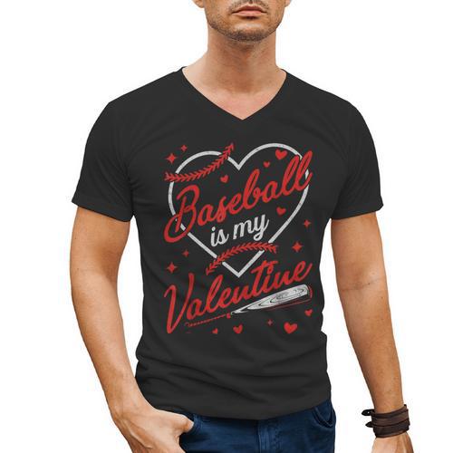 Baseball Is My Valentine Coach Player Lovers Cool Sport Love Men's V-Neck T-Shirt - Sportilla