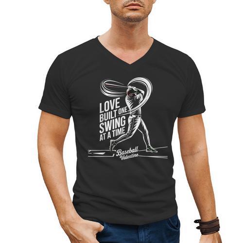 Baseball Valentine Love Built One Swing At A Time Tee Men's V-Neck T-Shirt - Sportilla