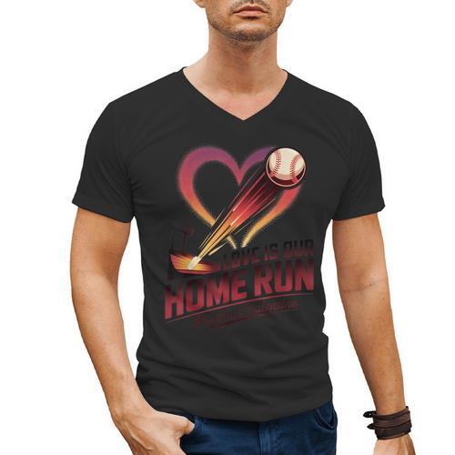 Baseball Valentine Love Is Our Home Run Apparel Men's V-Neck T-Shirt - Sportilla