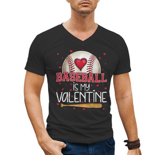 Baseball Is My Valentine Valentines Day Men Boys Kids Teen Men's V-Neck T-Shirt - Sportilla