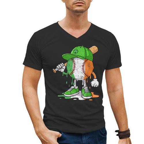 Boys St Patricks Day Irish Flag Kids Baseball Ice Cream Drip Men's V-Neck T-Shirt - Sportilla