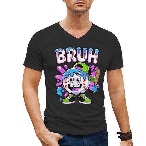 Bruh Baseball Drip Boys Youth Ice Cream Dripping Baseball Men's V-Neck T-Shirt - Sportilla