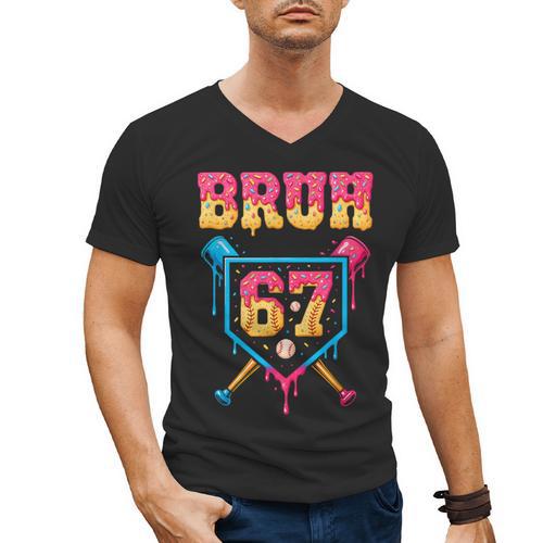 Bruh Baseball Ice Cream Drip Number 67 Player 67th Birthday Men's V-Neck T-Shirt - Sportilla