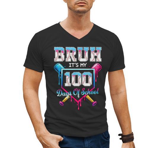 Bruh It's My 100 Days Of School Baseball Ice Cream Drip Boys Men's V-Neck T-Shirt - Sportilla
